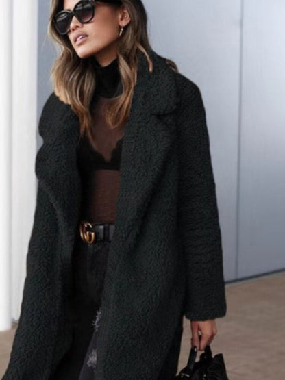 Women's Long Teddy Coat Warm Oversized Lapel Collar