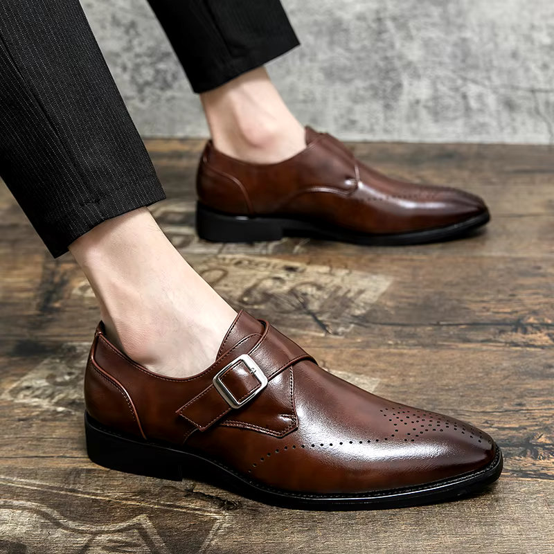 Men's Dress Shoes Single Strap Buckle Design