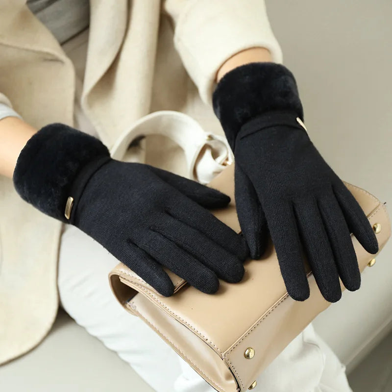 Women's Snug Fit Gloves Fleece Cuff Buckle