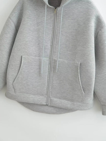 Women's Oversized Zip Hoodie Cotton Casual Black
