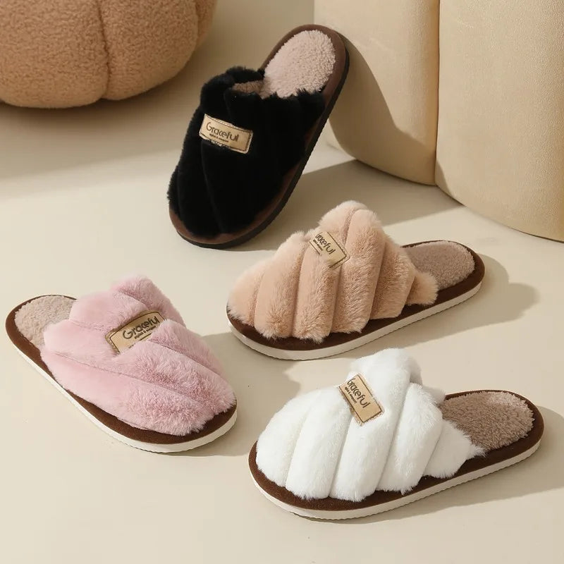 Women's Plush Slide Slippers Soft Cushioned Indoor Comfort - Vonnera