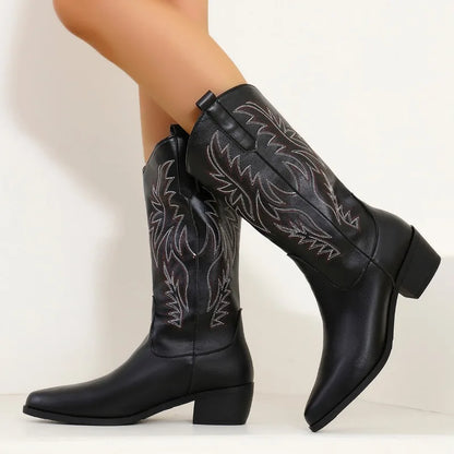 Women's Western Embroidery Boots Pointed Toe