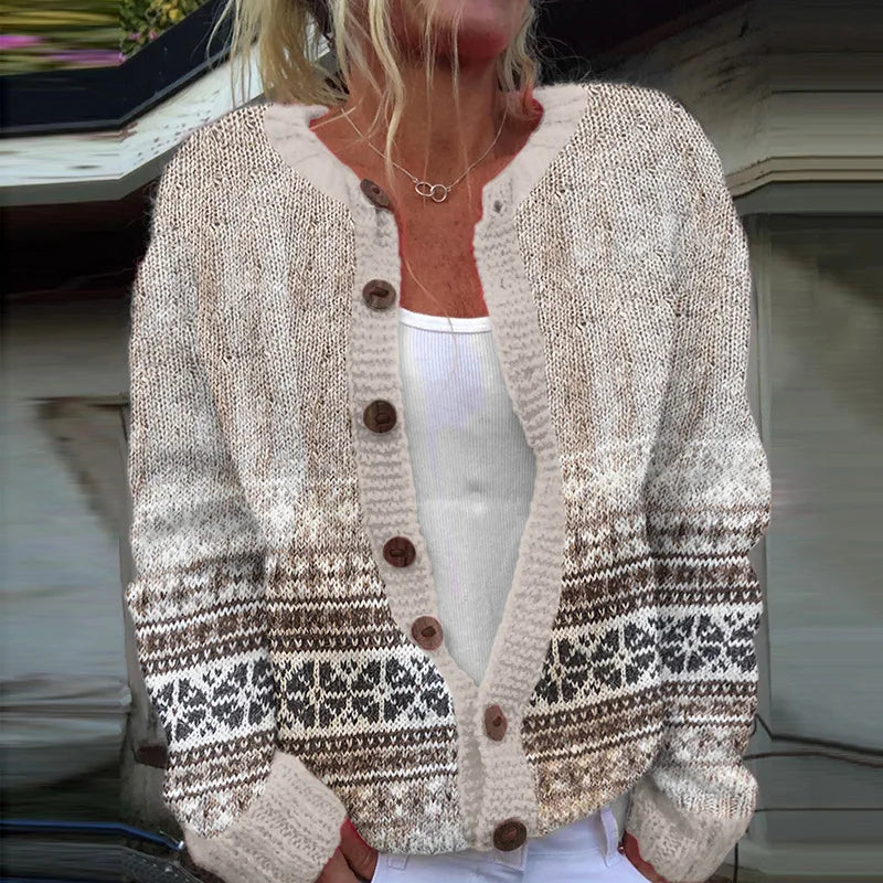 Women's Patterned Cardigan Knit Button Front