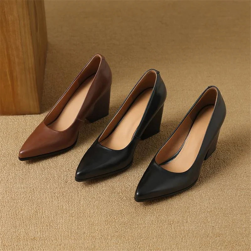 Women's Pointed Toe Pumps Block Heel Slip On Work Shoes