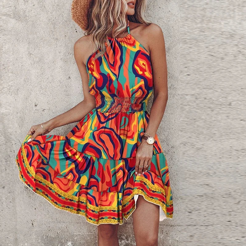 Women's Asymmetric Printed Mini Dress