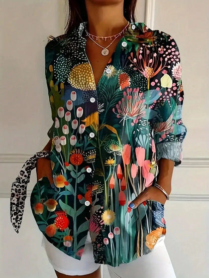 Women's Button Front Printed Blouse