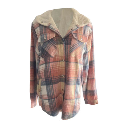 Women's Plaid Sherpa Jacket Soft Button