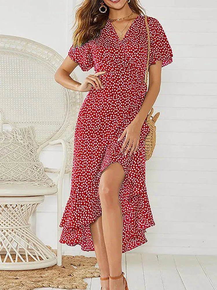Women's V-Neck Dress Ruffled Edge