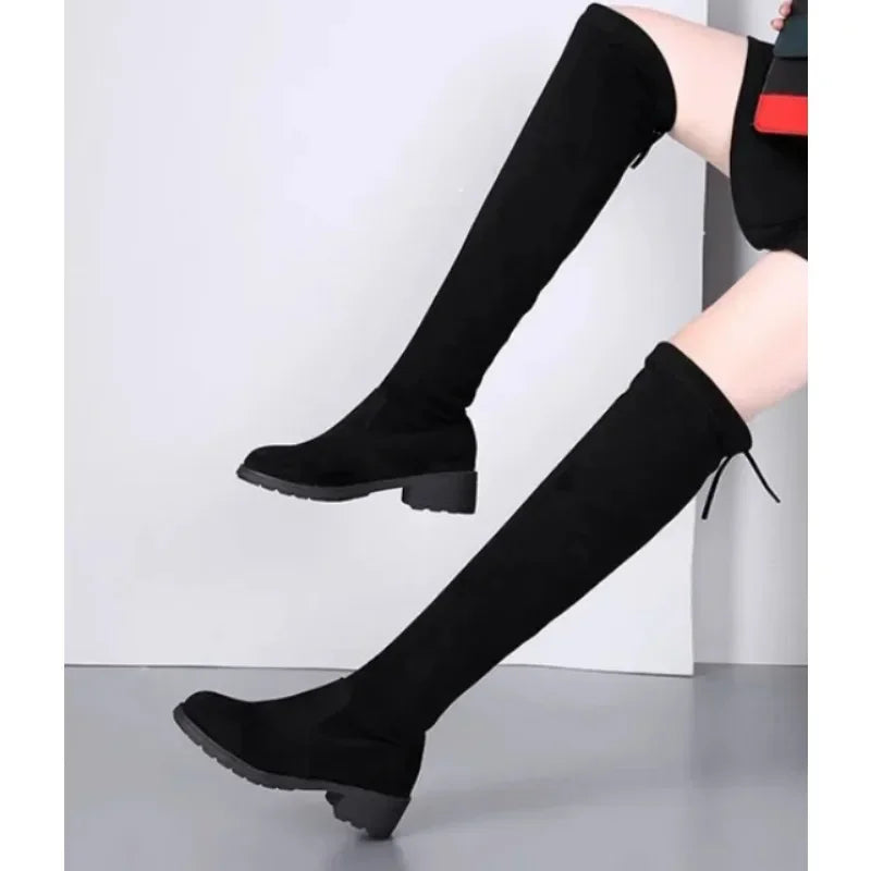 Women's Lace-Up Boots Black Chunky High Heel