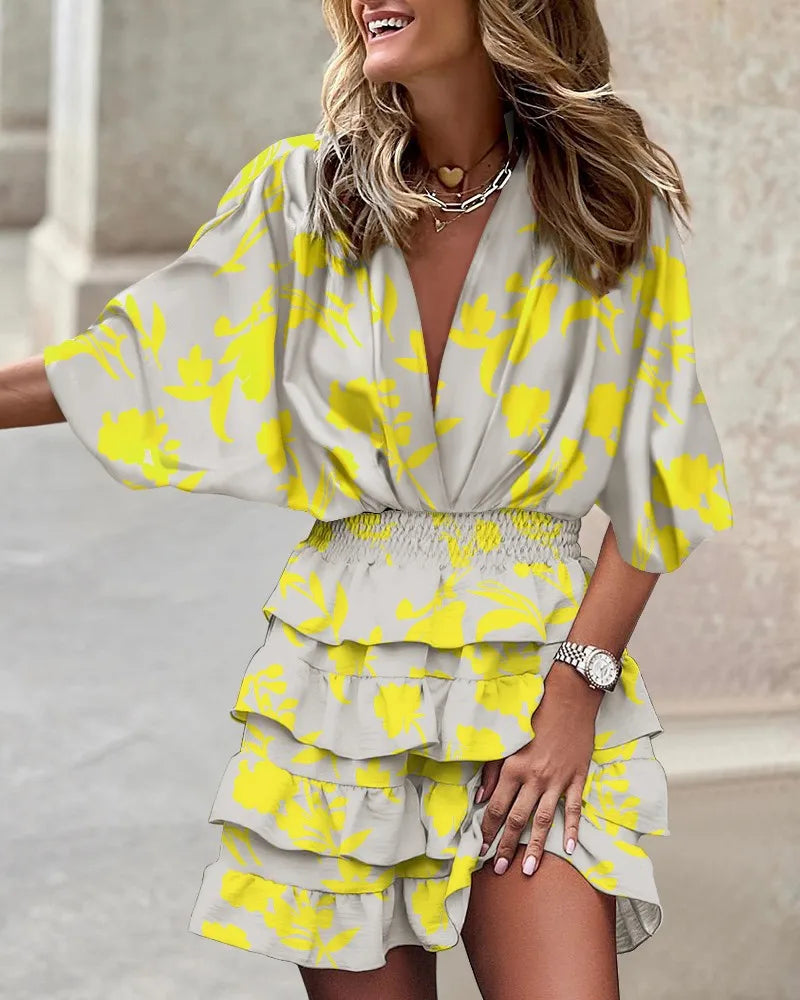Women's Floral Wrap Dress Ruffle Tiered - Vonnera