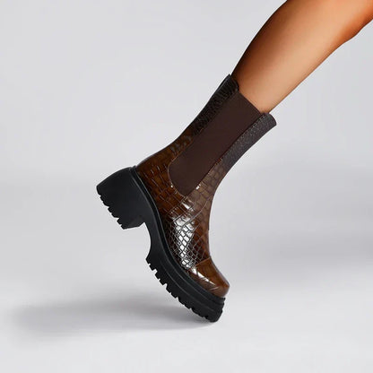 Women's Platform Boots Elastic Side Panels