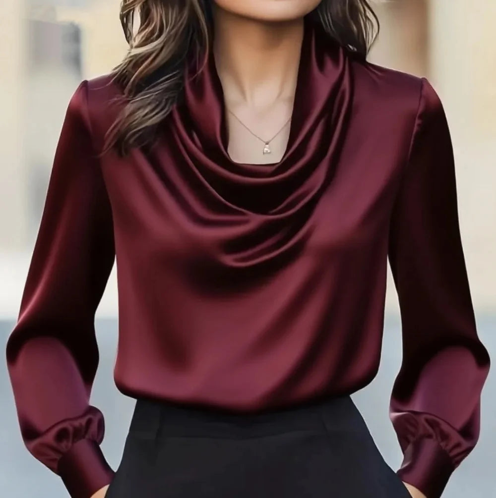 Women's Satin Cowl Neck Blouse - Vonnera