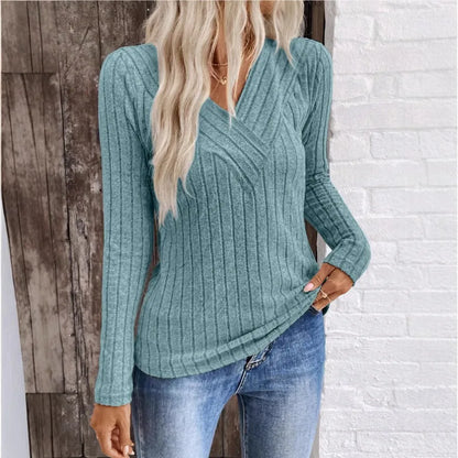 Women's V Neck Sweater Ribbed Texture - Vonnera