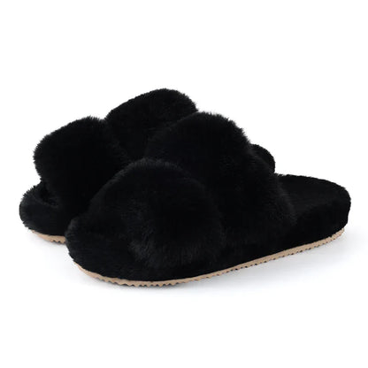 Women's Open Toe Slippers Plush Adjustable Soft Sole