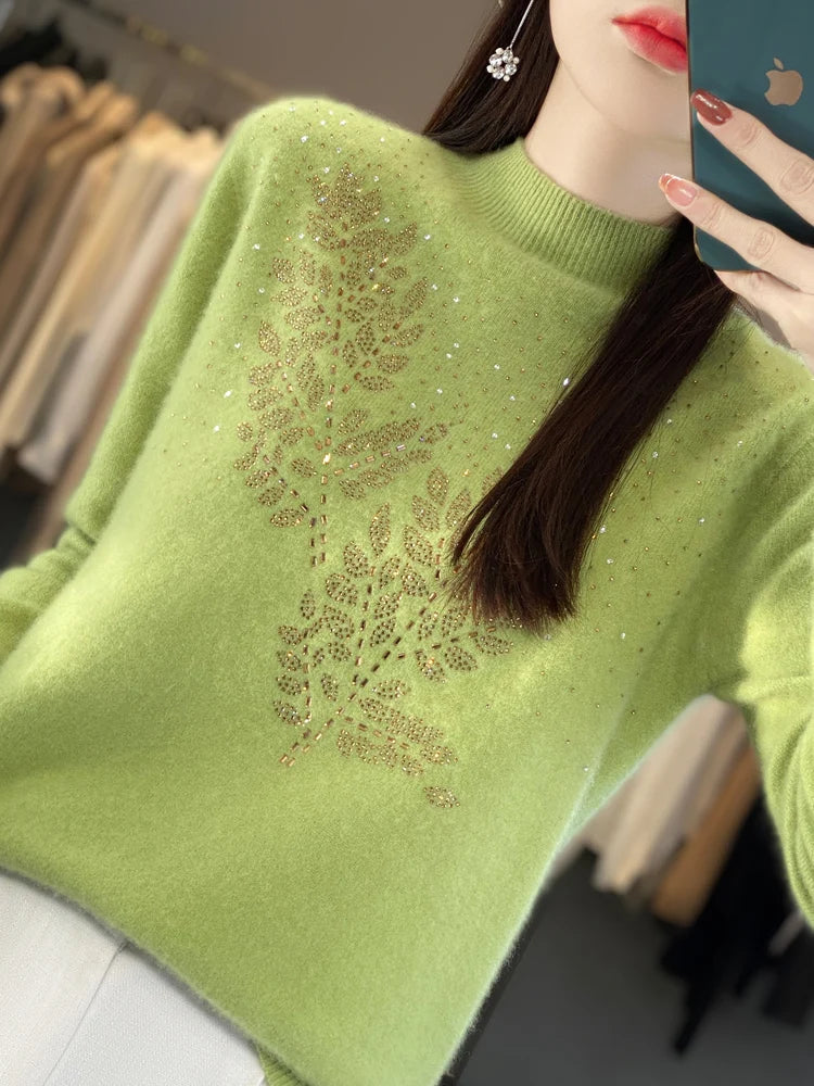 Women's Sweater Beaded Floral Embellishment