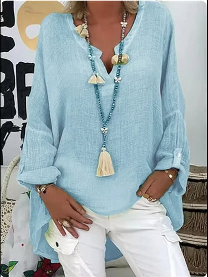 Women's Relaxed Fit V-Neck Blouse Long Sleeve - Vonnera