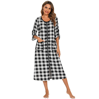 Women's Hooded Fleece Nightdress Zip Up