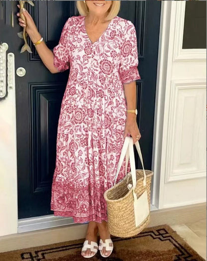 Elegant V-Neck Floral Dress