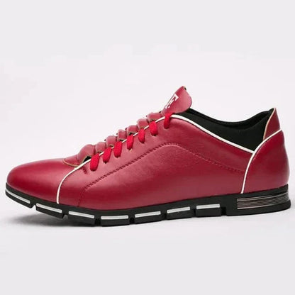 Men's Lace-Up Sneakers Leather Contrast Sole Black