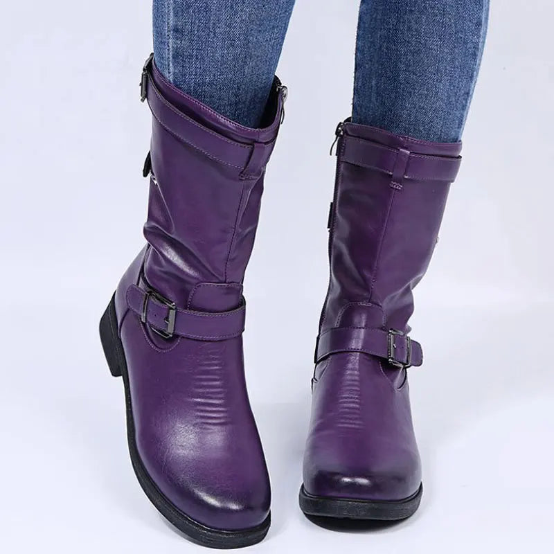 Women's Mid Calf Boots Buckle Accent