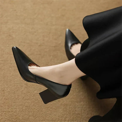 Women's Pointed Toe Pumps Block Heel Slip On Work Shoes