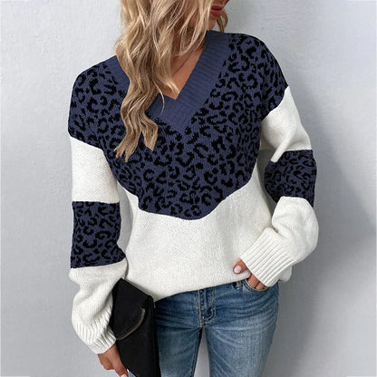 Women's V-Neck Sweater Leopard