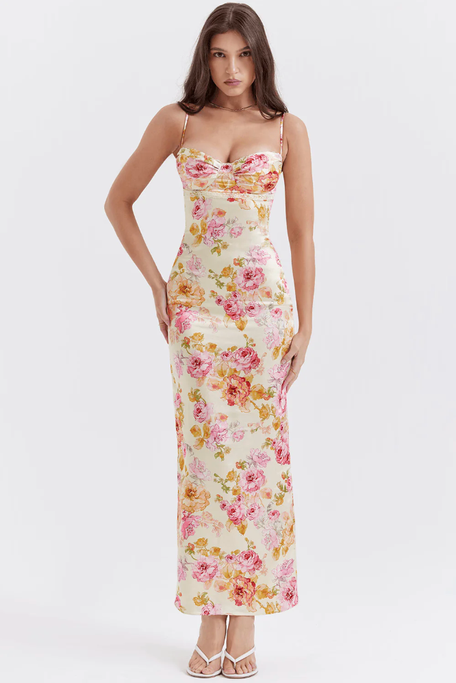 Women's Floral Spaghetti Strap Wedding Guest Dress - Vonnera