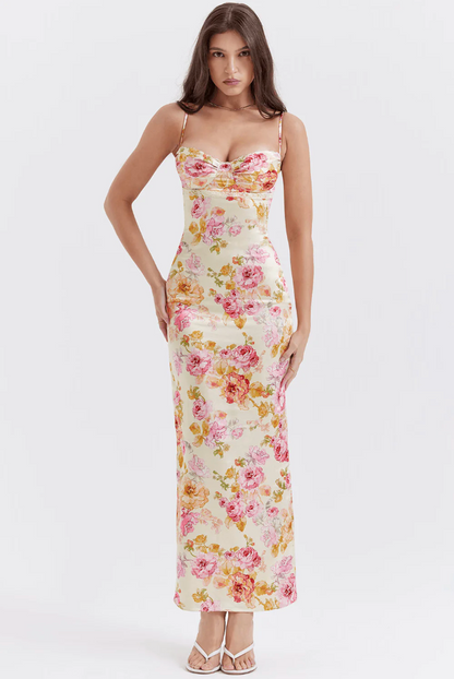 Women's Floral Spaghetti Strap Wedding Guest Dress - Vonnera