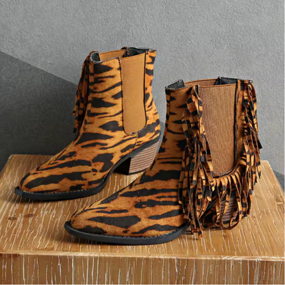 Women's Fringe Ankle Boots Block Heel