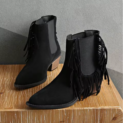 Women's Fringe Ankle Boots Block Heel