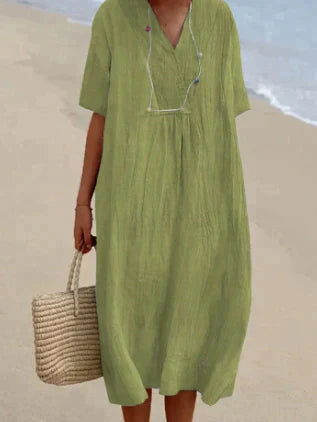 Women's V-Neck Short Sleeve Dress Lightweight Breathable