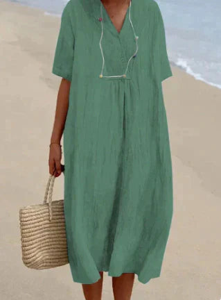 Women's V-Neck Short Sleeve Dress Lightweight Breathable