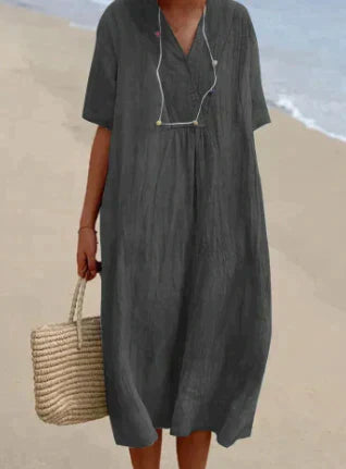 Women's V-Neck Short Sleeve Dress Lightweight Breathable