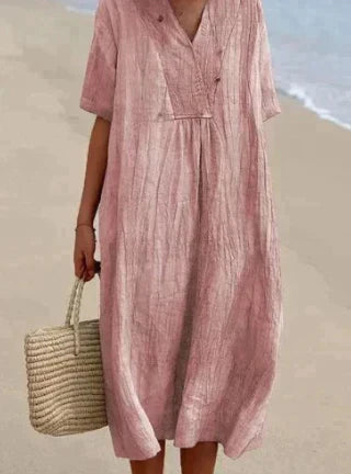 Women's V-Neck Short Sleeve Dress Lightweight Breathable