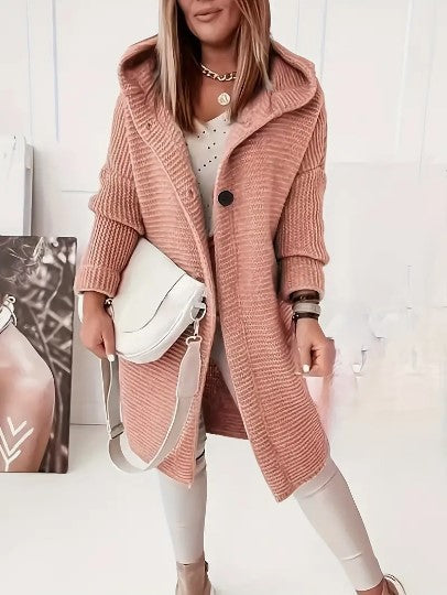 Women's Loose Fit Hooded Cardigan Long Sleeve
