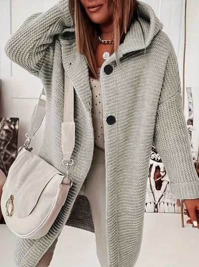 Women's Loose Fit Hooded Cardigan Long Sleeve