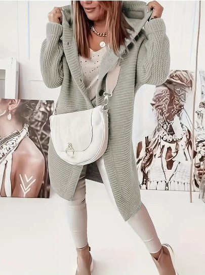 Women's Loose Fit Hooded Cardigan Long Sleeve