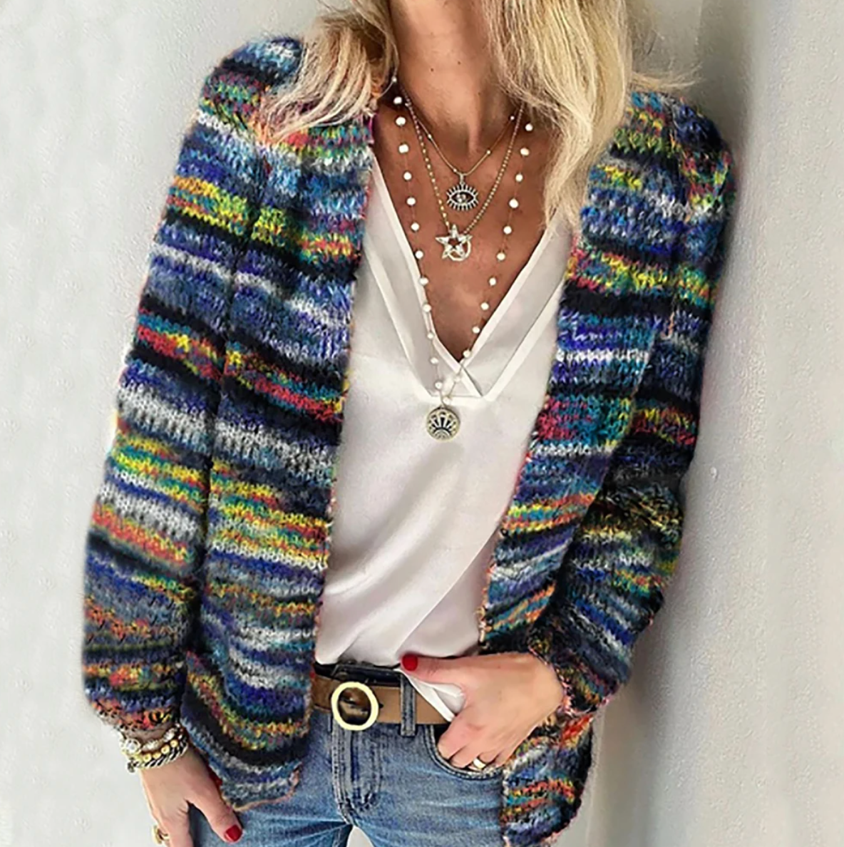 Women's Cozy Multicolor Cardigan Sweater