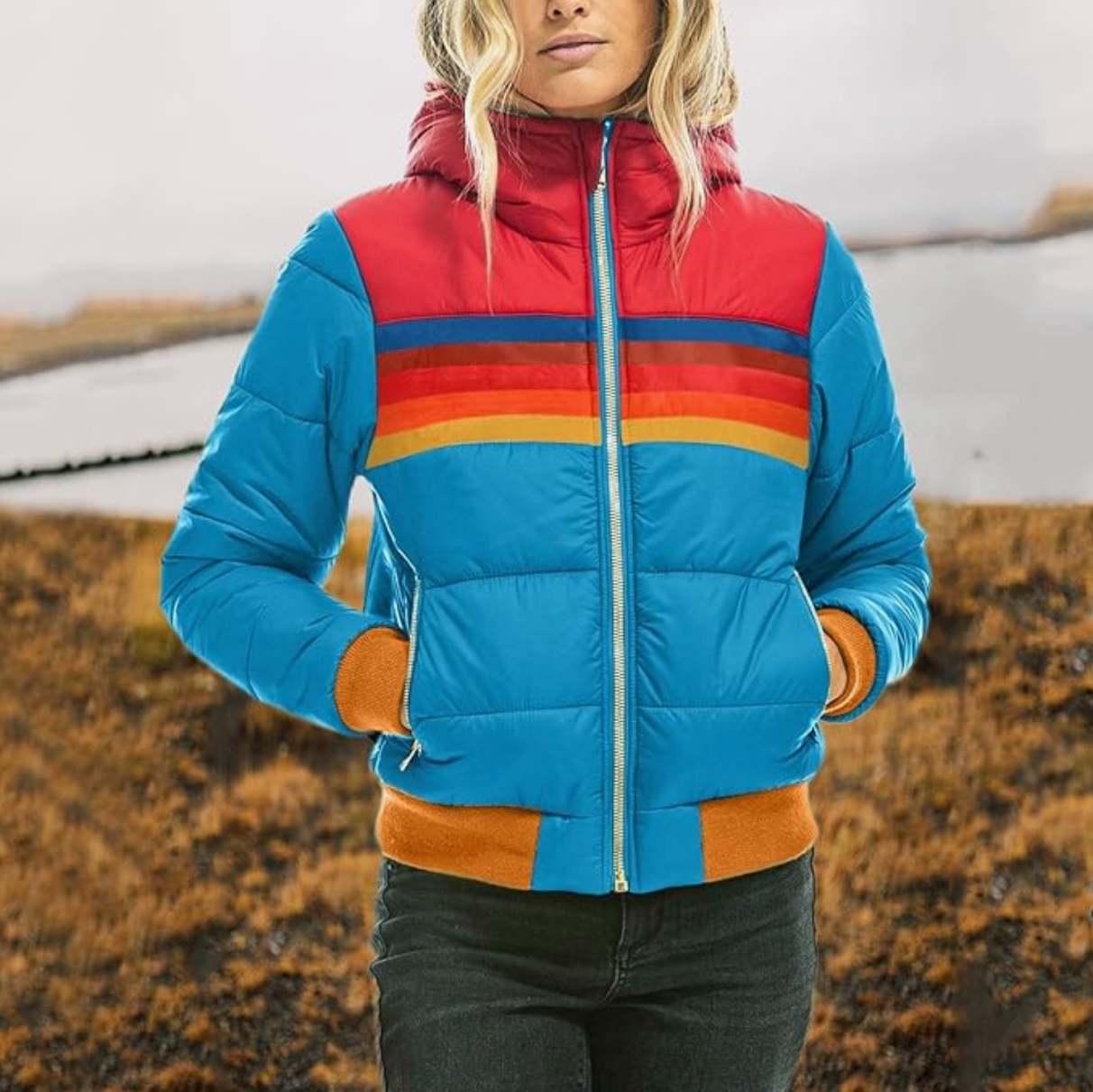 Stylish Retro Striped Women's Padded Jacket