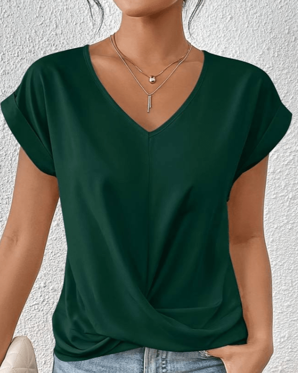 Women's V-Neck Twist Front Short Sleeve Blouse - Vonnera