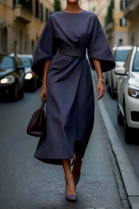 Elegant Belted Maxi Dress with Flowy Design
