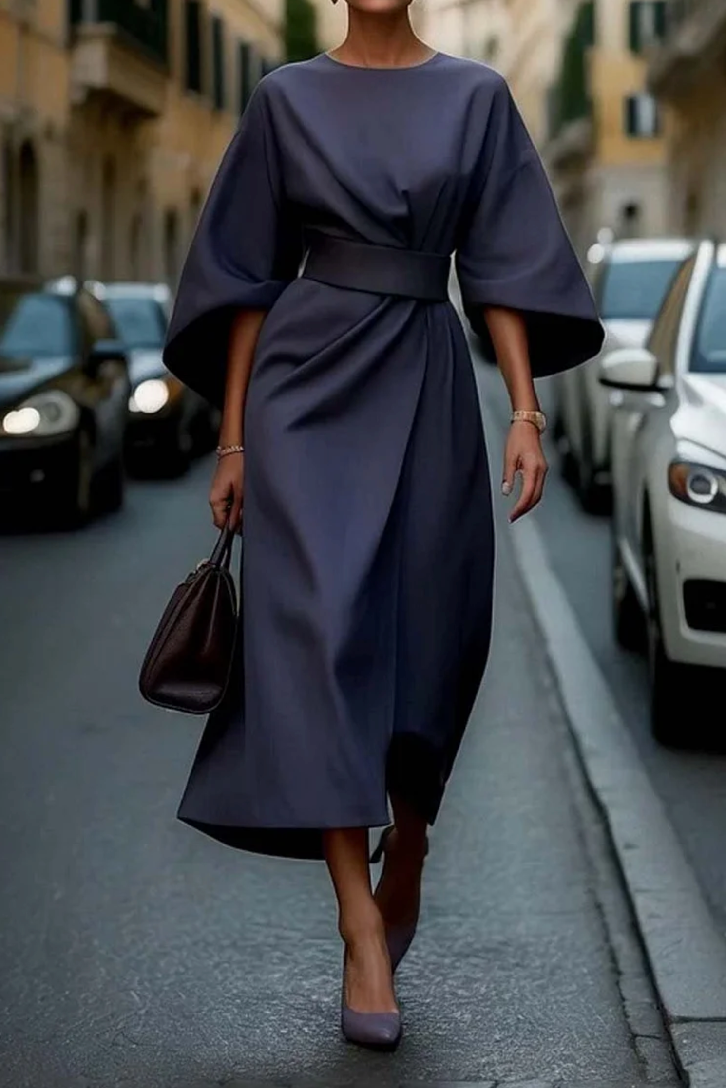 Womens Maxi Dress Belted Flowy Design - Vonnera