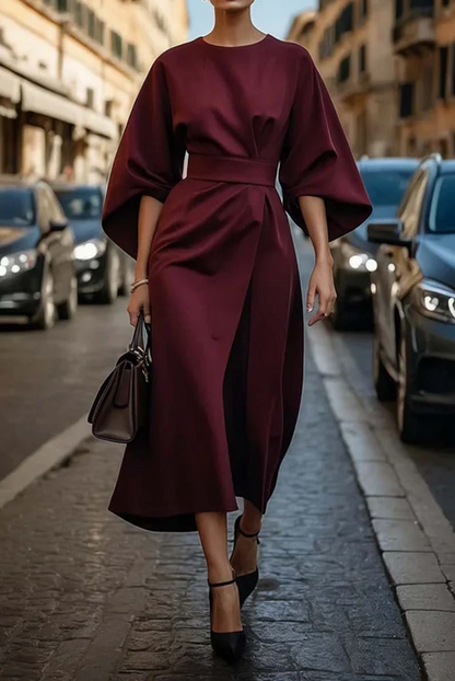 Elegant Belted Maxi Dress with Flowy Design