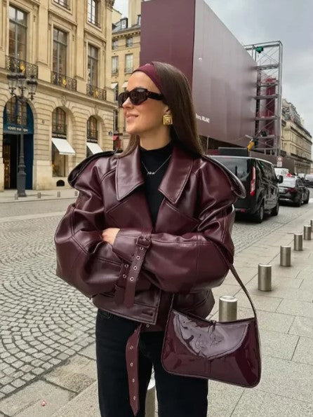 Women's Leather Jacket Short Fall Winter