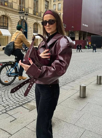 Women's Leather Jacket Short Fall Winter