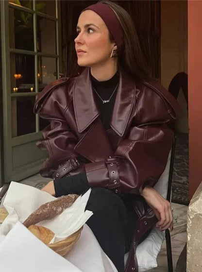 Women's Leather Jacket Short Fall Winter - Vonnera