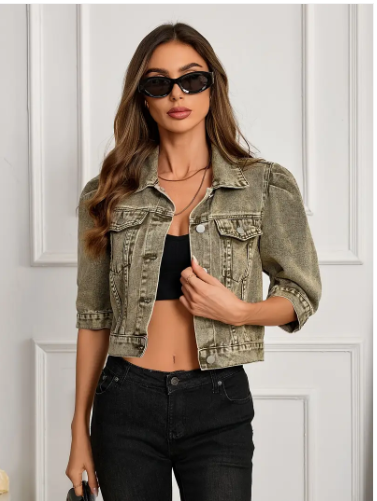 Women's Denim Jacket Short Casual Blue - Vonnera