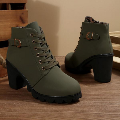 Women's Lace-Up Ankle Boots Chunky Heel Black