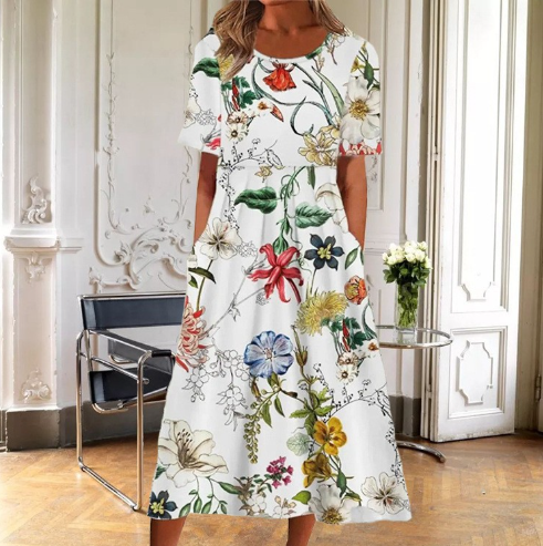 Women's Floral Ruby Red Dress