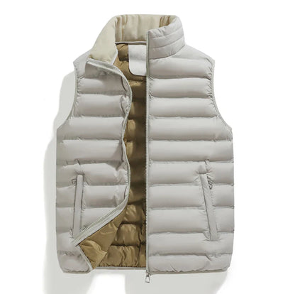 Men's Down Vest Sleeveless Zipper Windproof Solid Color